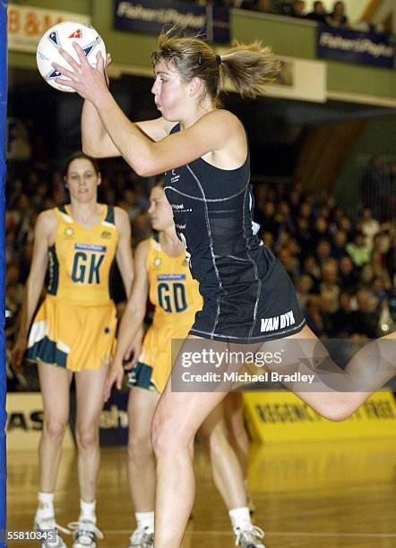 Silver Ferns Irene Van Dyk in action during the second Fisher and Paykel test match between the Silver Ferns and Australia, Friday 02 July, at Arena...