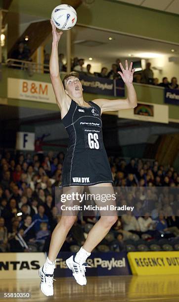 Silver Fern Irene Van Dyk in action during the second Fisher and Paykel test match between the Silver Ferns and Australia, Friday 02 July, at Arena...