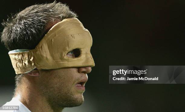 Dean Ashton of Norwich wears a face guard prior to the Coca Cola Championship match between Norwich City and Hull City at Carrow Road on September...