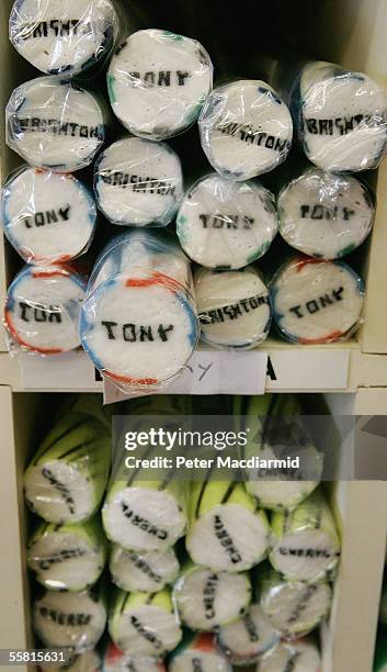 Confectionary shop displays traditional 'sticks of rock' bearing the name of Brighton and Tony on the seafront near the Labour Party conference on...