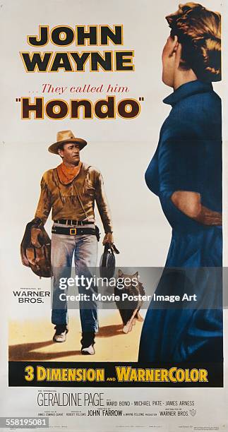 Poster for John Farrow's 1953 drama 'Hondo' starring John Wayne.