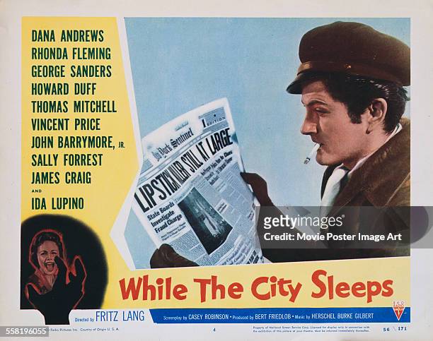 Poster for Fritz Lang's 1956 crime film 'While the City Sleeps' starring John Drew Barrymore.