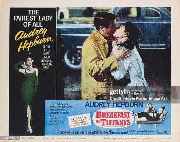 Poster for Blake Edwards' 1961 comedy 'Breakfast at Tiffany's' starring Audrey Hepburn and George Peppard.