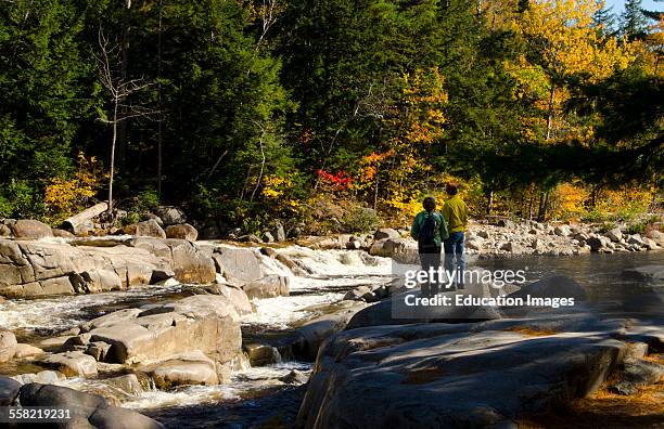 Kancamagus Highway, New Hampshire, near Conway Swift River Lower Falls with couple