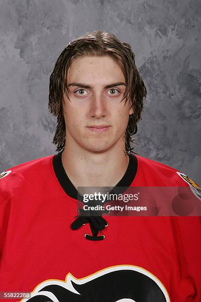 Matthew Pelech of the Calgary Flames poses for a portrait at Don Hartman Arena on September 12,2005 in Calgary, Canada.