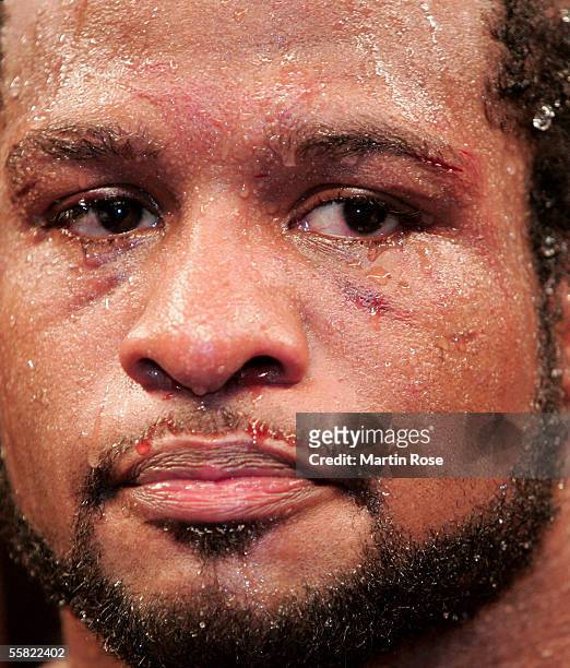 Lamon Brester of USA seen during the WBO Heavyweight Championship Fight against Luan Krasniqi on September 28, 2005 at the Color Line Arena in...