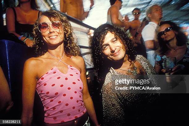 Man and a woman smiling, Space, Ibiza, 1999.