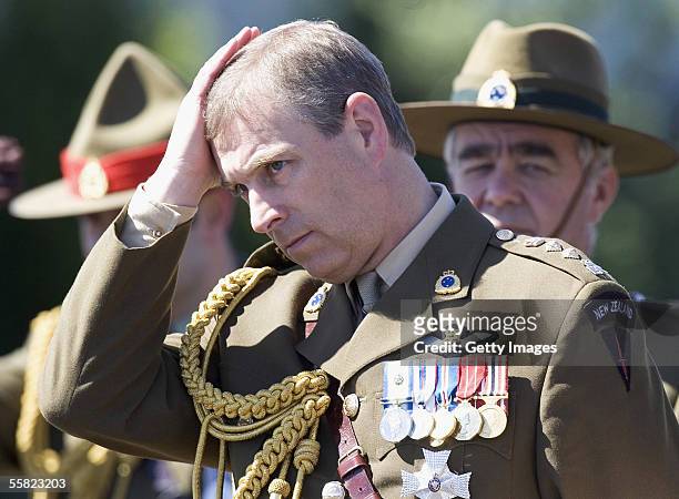 Prince Andrew, Duke of York, checks his hair before the start of the Powhiri where he will review a parade of the 2nd Logistic Battalion at Linton...