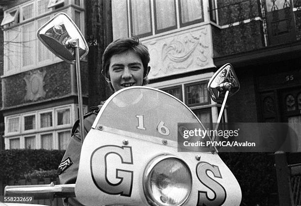 Teenage mod posing on his Vespa scooter, Lonon 1964.