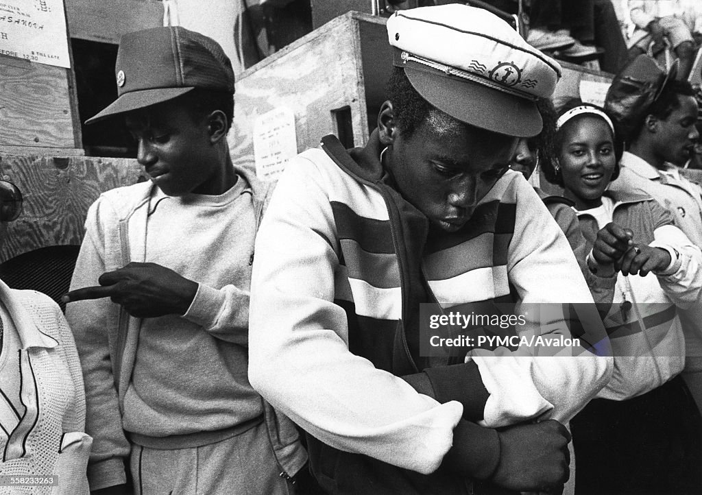 Black Teenagers, dancing at a sound system, Notting Hill Carvival, London, UK 1983