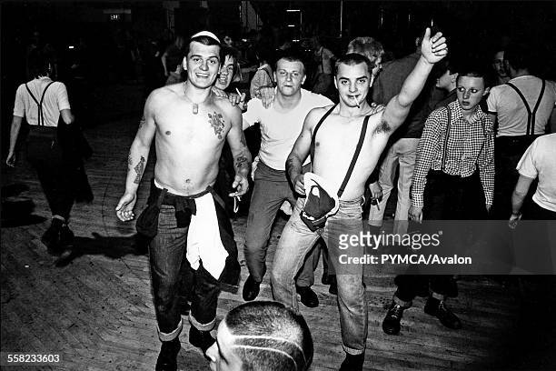 Skinheads at a Bad Manners gig, Ska, 2 Tone fans, UK 1980.