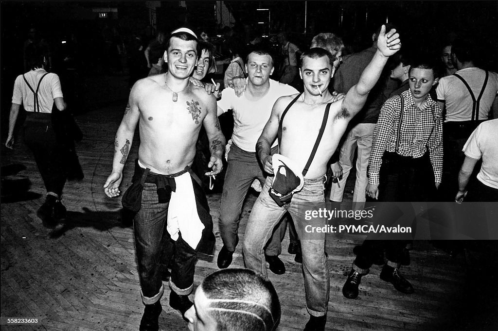 Skinheads at a Bad Manners gig, Ska, 2 Tone fans, UK 1980