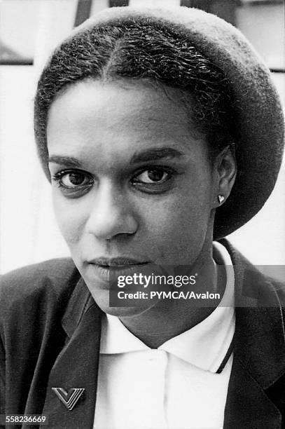 Portrait of Pauline Black of The Selecter, a young woman wearing Ska, 2 Tone style, UK 1980.