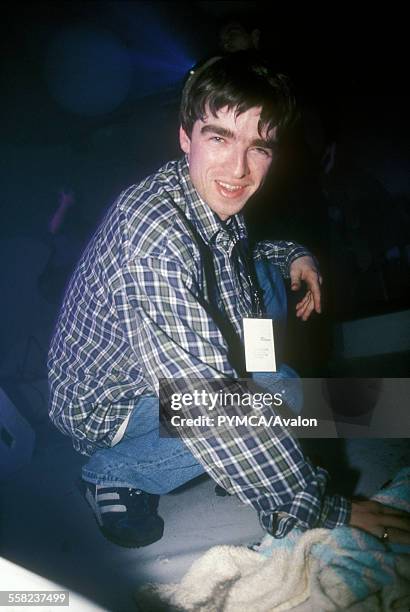 Noel Gallagher working as a roadie for the Inspiral Carpets, Manchester, 1992.