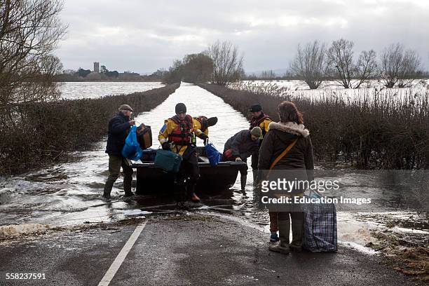 Flooding on the Somerset Levels, England in February 2014, humanitarian support boat service