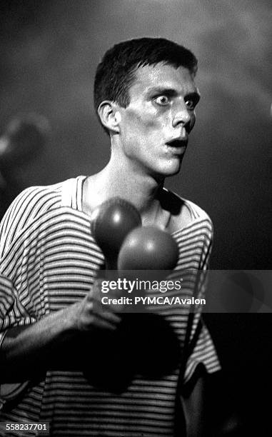 Bez of the Happy Mondays, with wide eyes. Live at the Free Trade Hall, Manchester. .