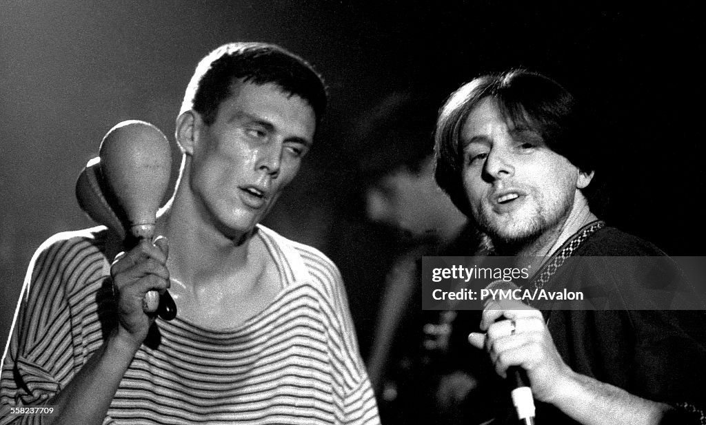 Shaun Ryder and Bez of the Happy Mondays, Looking wasted. Live at the Free Trade Hall, Manchester. 18.11.1989