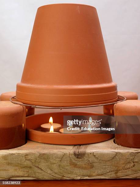 Tealight candle and flower pot heater