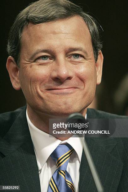 Washington, UNITED STATES: Judge John Roberts appears before the US Senate Judiciary Committee 14 September 2005 on Capitol Hill in Washington, DC....