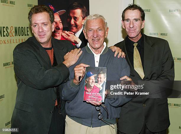 Actor Jack Klugman and sons Adam Klugman and David Klugman sign copies of Jack's new book "Tony and Me" at Barnes and Noble on September 29, 2005 in...