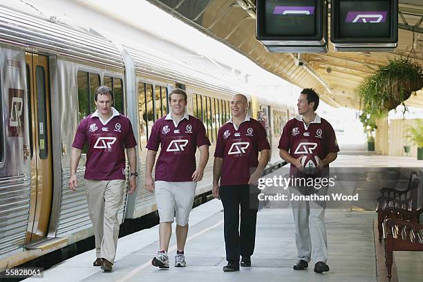 Steve Moore, Julian Huxley, David Croft and Mark Connors prepare to speak with the media during a major sponsorship announcement for the Queensland...