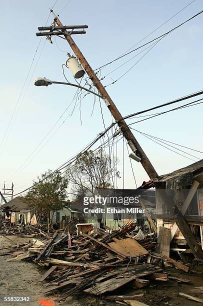 Damage is evident in the Lower Ninth Ward near the broken levee along the Industrial Canal September 30, 2005 in New Orleans, Louisiana. The levee...
