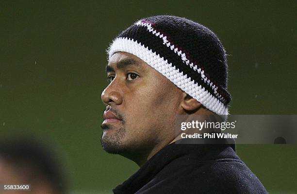 Former All Black Jonah Lomu works the sideline as the water boy during the NPC Rugby match between North Harbour and Taranaki at North Harbour...