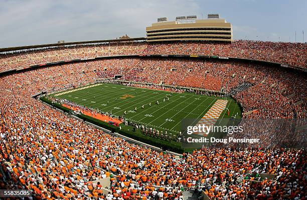 Fans pack the stands to support their teams as the Mississippi Rebels face the Tennessee Volunteers on October 1, 2005 at Neyland Stadium in...