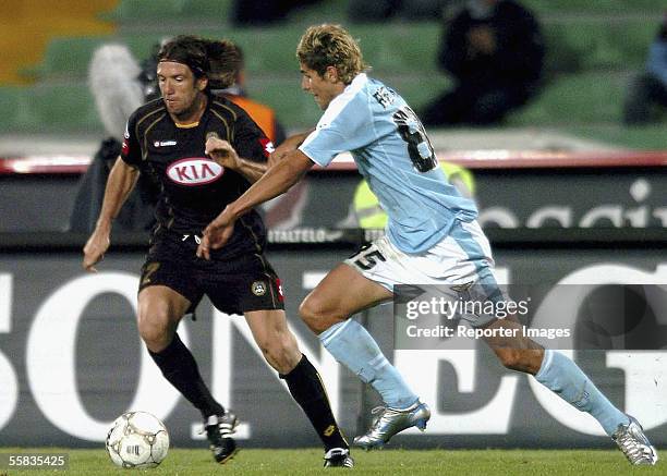 Valon Behrami of Lazio challenges Vincent Candela of Udinese during the Udinese v SS Lazio Serie A match played at the Friuli stadium October 1, 2005...