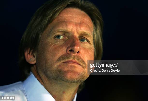 Getafe coach Bernd Schuster of Germany peers from the players tunnel moments before a La Liga match between Getafe and Valencia at the Coliseum...