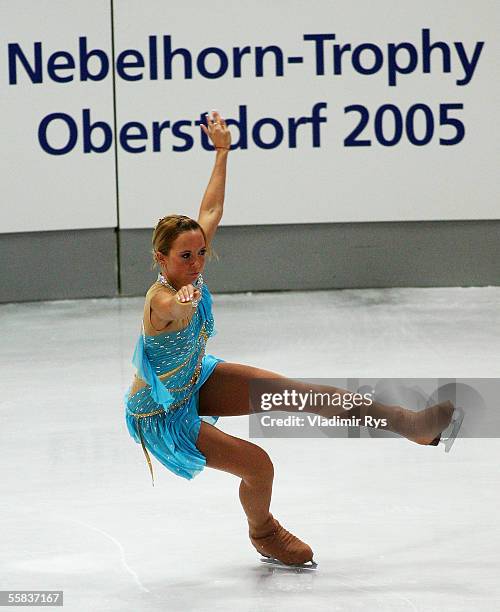 Annette Dytrt of Germany is seen in action in the ladies free skating competition during the 37th Nebelhorn Trophy at the Ice Sports Centre on...