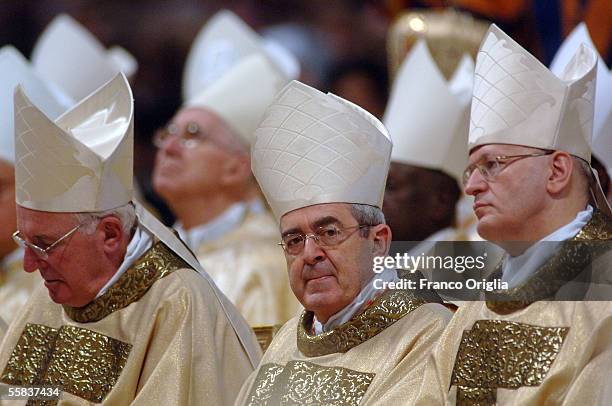 Archbishop of Philadelphia Cardinal Justin Francis Rigali attends the Opening Mass of the 11th Ordinary General Assembly of the Synod of Bishops in...