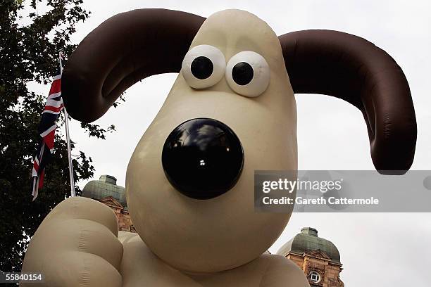 Giant inflatable Gromit looks over the spectators at the UK Charity premiere of animated film "Wallace & Gromit: The Curse Of The Were-Rabbit" at the...