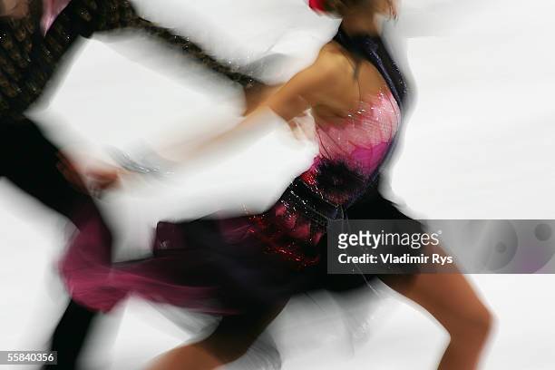 Tanith Belbin and Benjamin Agosto of the USA are seen dancing free dance during the 37th Nebelhorn Trophy at the Ice Sports Centre in Oberstdorf on...