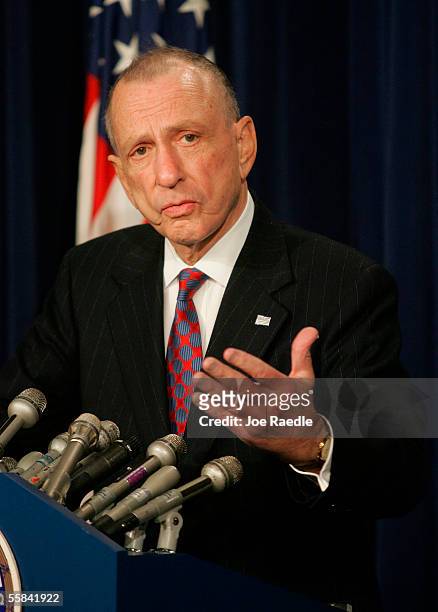 Senator Arlen Specter speaks about President Bush's nominee to the Supreme Court, White House counsel Harriet Miers October 3, 2005 in the Capitol...