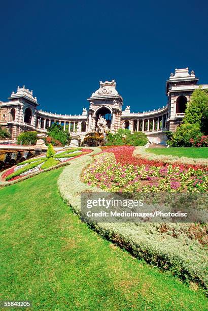 formal garden in front of the longchamps palace, marseille, france - french formal garden stock pictures, royalty-free photos & images