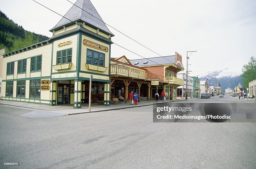 Stores at the side of a road, Skagway, Alaska, USA