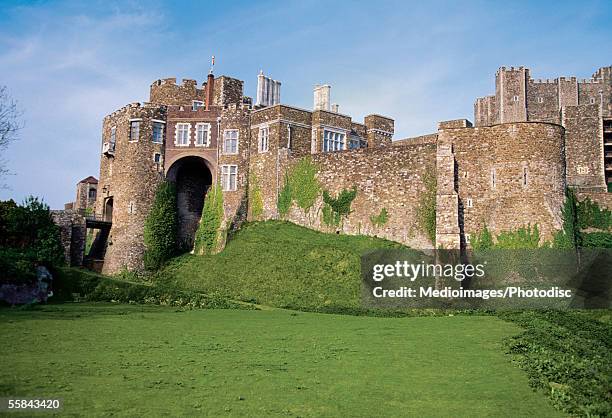 moss on the wall of dover castle, dover, kent, england - dover stock-fotos und bilder