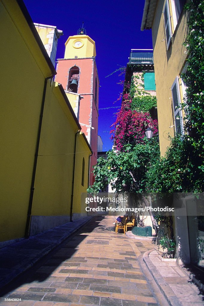 Low angle view of an alley, Saint Tropez, French Riviera, France