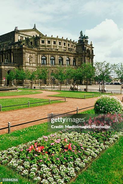 high angle view of a formal garden, semper opera house, dresden, germany - dresda foto e immagini stock