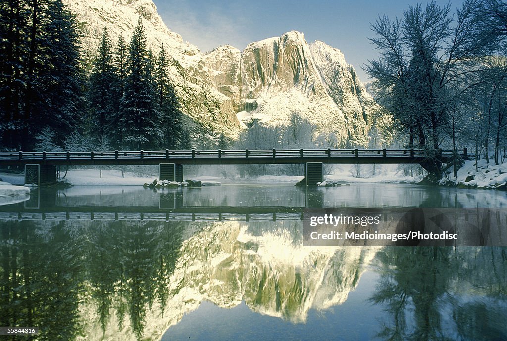 Reflection of mountains in the river, Yosemite National Park, California, USA