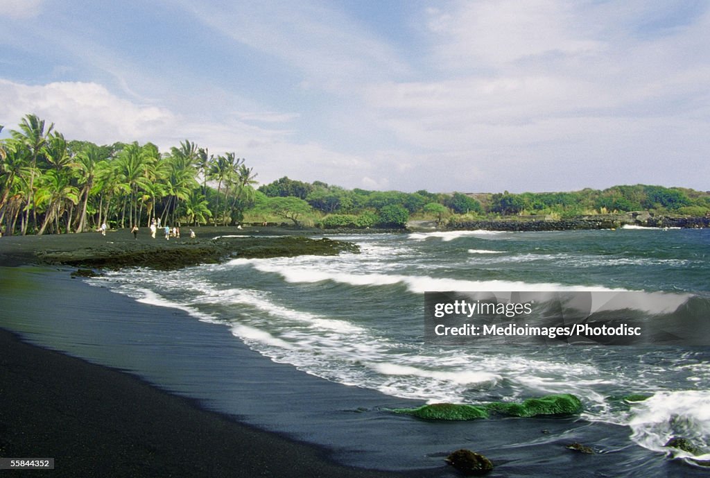 Ocean waves breaking on the Black Sand Beach, Big Island, Hawaii, USA