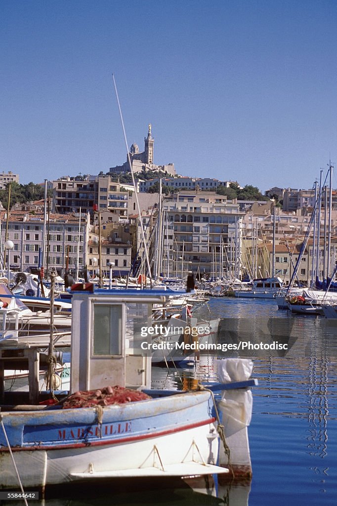 Boats docked at Vieux Port, Marseille, France