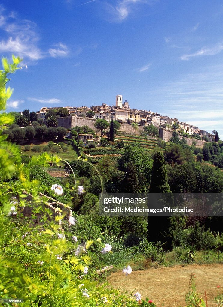 Low angle view of houses on a hill, St.-Paul-de-Vence, Provence, France