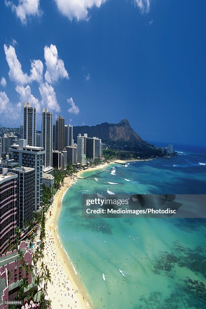 Aerial view of Waikiki Beach, Honolulu, Oahu, Hawaii, USA