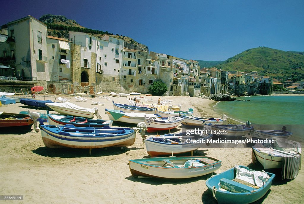 Fishing boats at Cefalu Harbor, Cefalu, Sicily, Italy