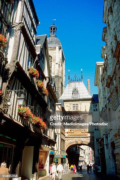 tourists walking on a street, rouen, normandy, france - rouen stock pictures, royalty-free photos & images