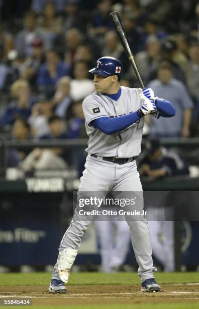 Mark Teixeira of the Texas Rangers stands ready at bat during the game against the Seattle Mariners on September 28 2005 at Safeco Field in Seattle...