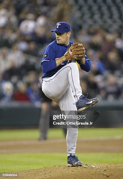 Starting Pitcher Kenny Rogers of the Texas Rangers winds up to pitch during the game against the Seattle Mariners on September 29 2005 at Safeco...