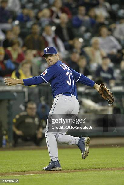Starting Pitcher Kenny Rogers of the Texas Rangers moves on the field during the game against the Seattle Mariners on September 29 2005 at Safeco...
